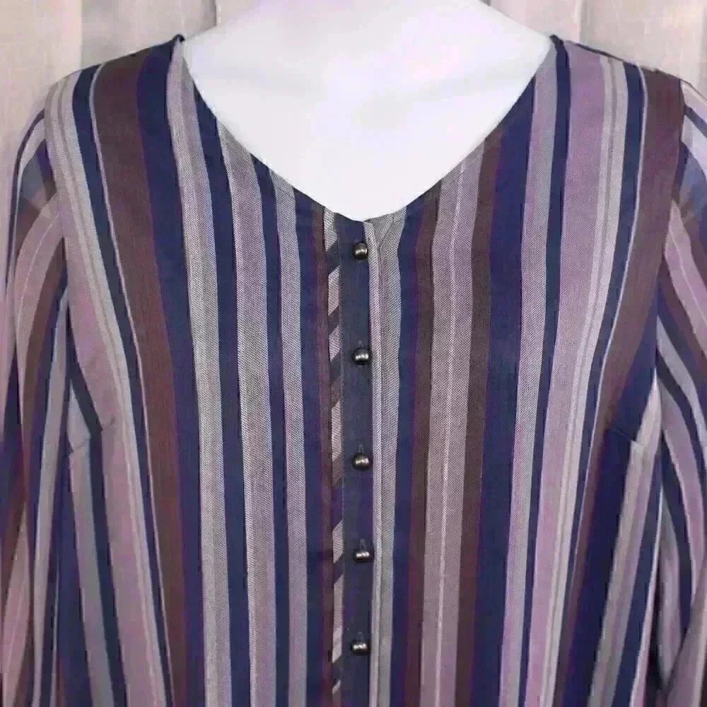 cj banks NWOT size 1X lined blue striped long sleeve button down shirt - Picture 2 of 11
